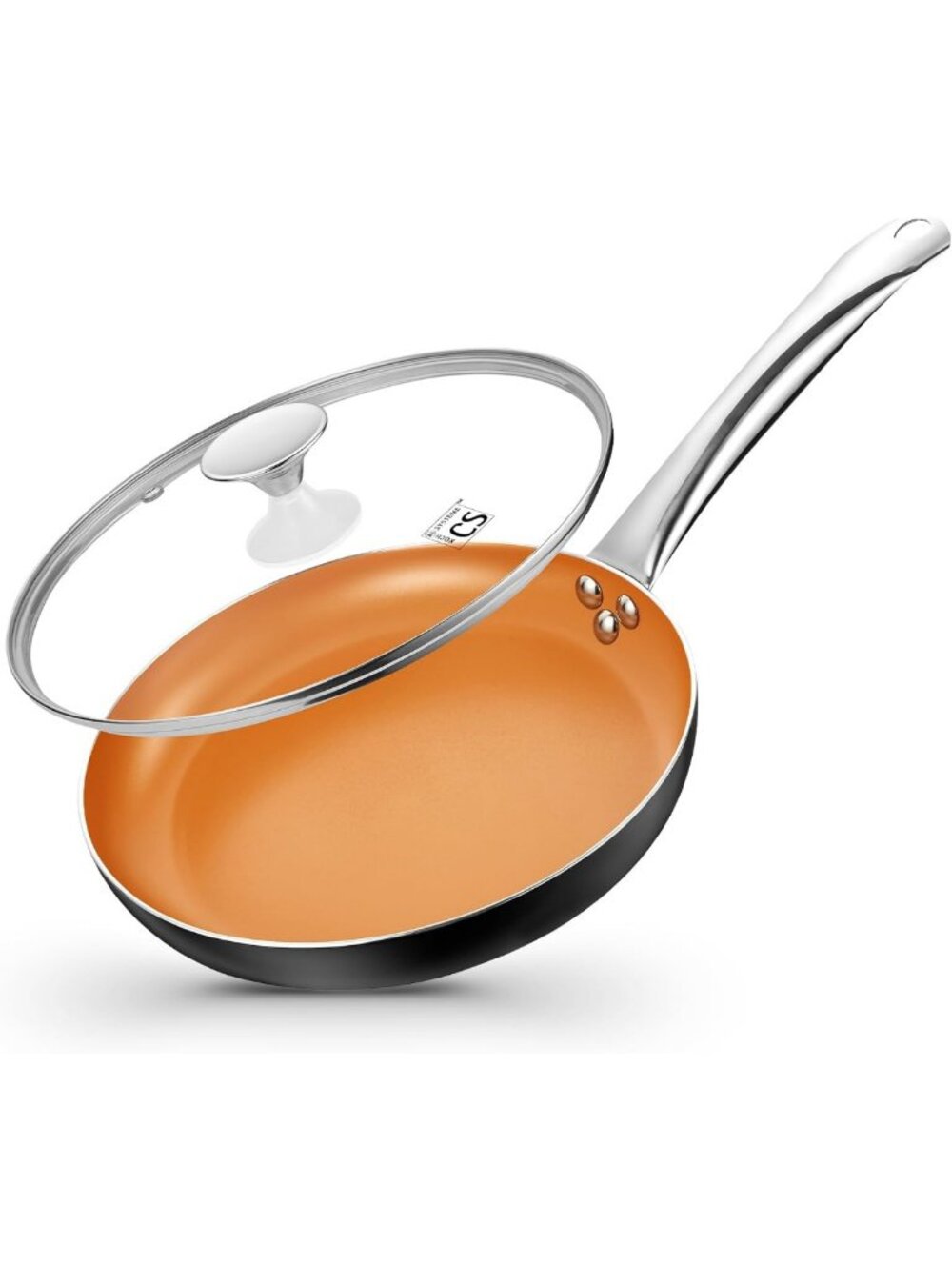 10" Copper Nonstick Frying Pan with Lid, Titanium Ceramic, PFOA-Free, All Stove